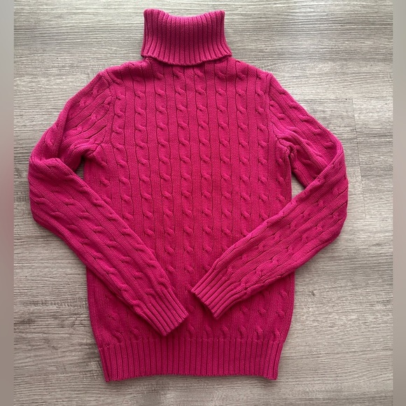 Vintage Lauren ralph Lauren Pink Cable Knit Turtleneck Sweater Sz S - Picture 2 of 3